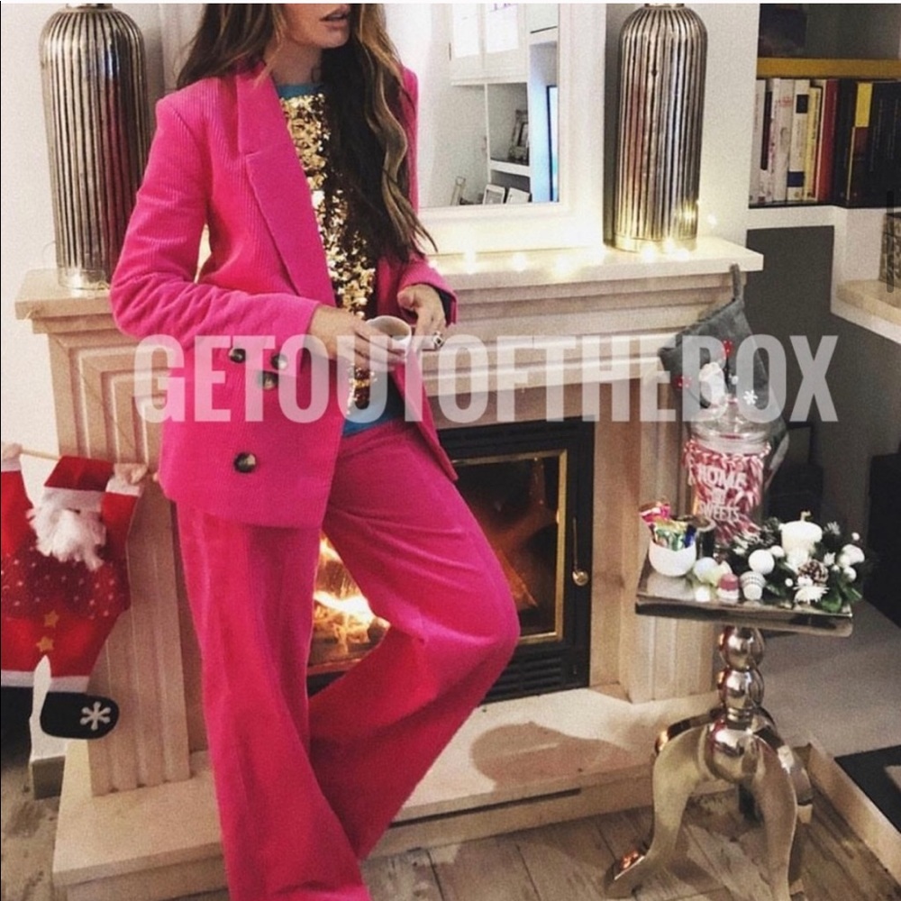Zara L Fuchsia Corduroy High Rise Pant NWT - Picture 7 of 15